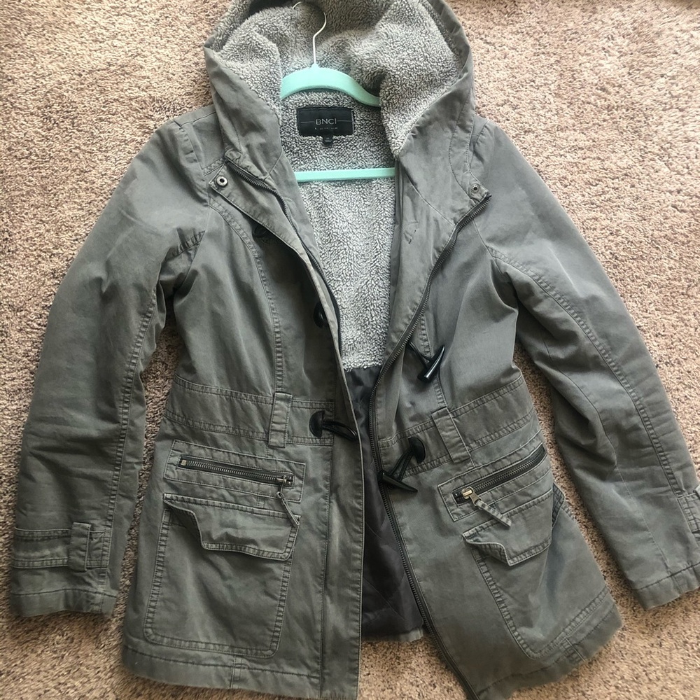 Gray cargo jacket with hood